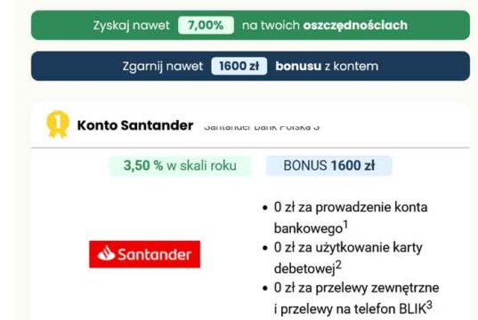 ranking kont osobistych - bonusy za założenie konta