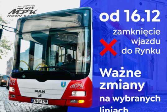 zamknięcie wjazdu do rynku - objazdy autobusów MPK Nowy Sącz