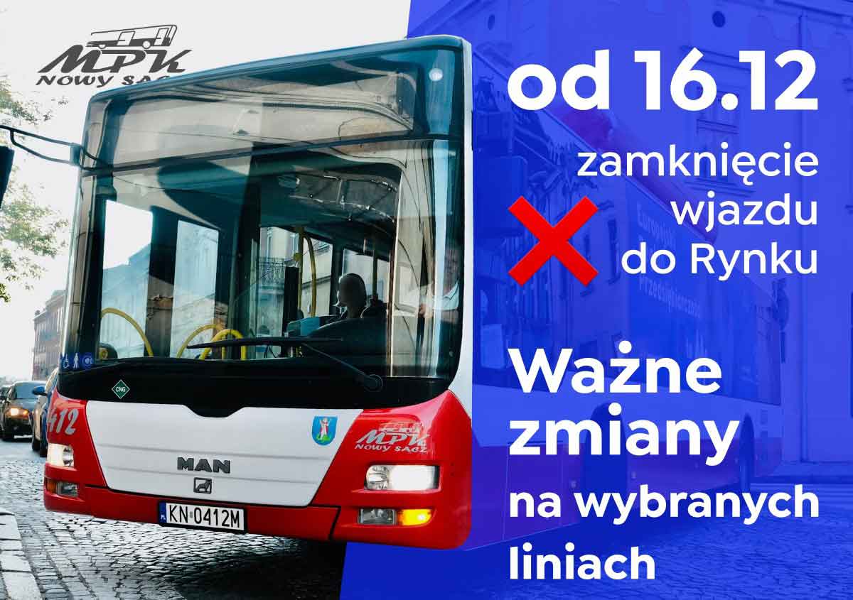 zamknięcie wjazdu do rynku - objazdy autobusów MPK Nowy Sącz