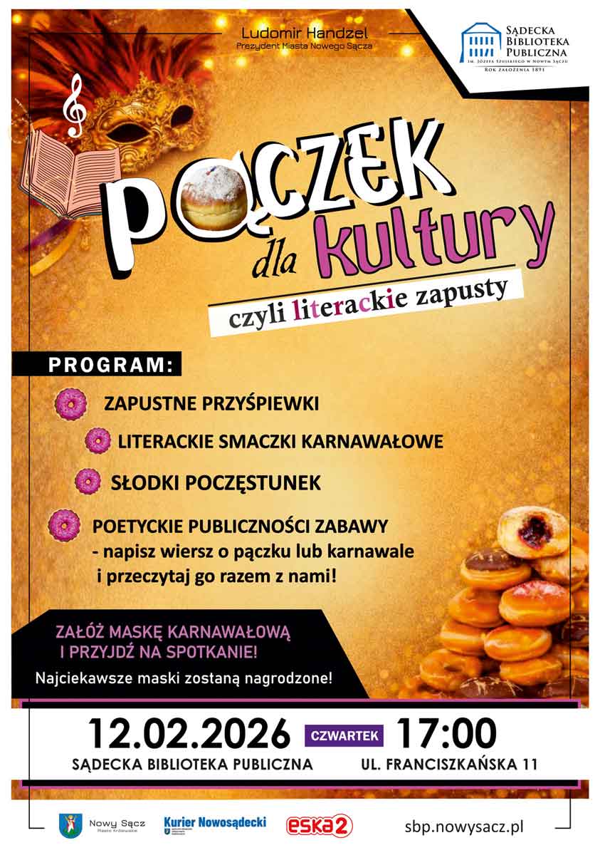 Pączek dla kultury czyli literackie zapusty 2026 - Sądecka Biblioteka Publiczna