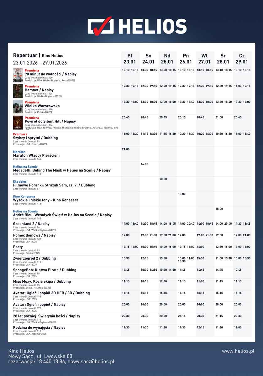 Helios Nowy Sącz 23-29.01.2026