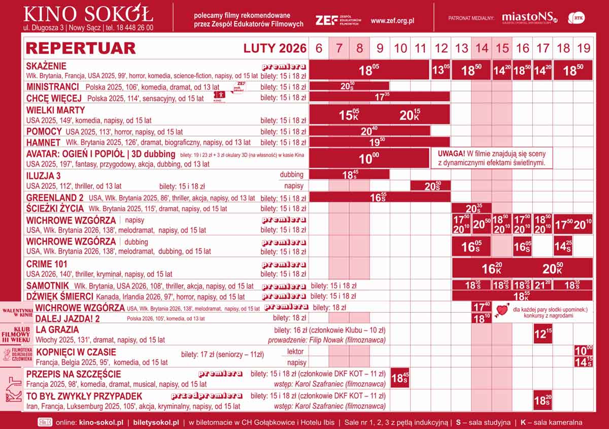 Nowy Sącz repertuar kina Sokół do 19 lutego 1