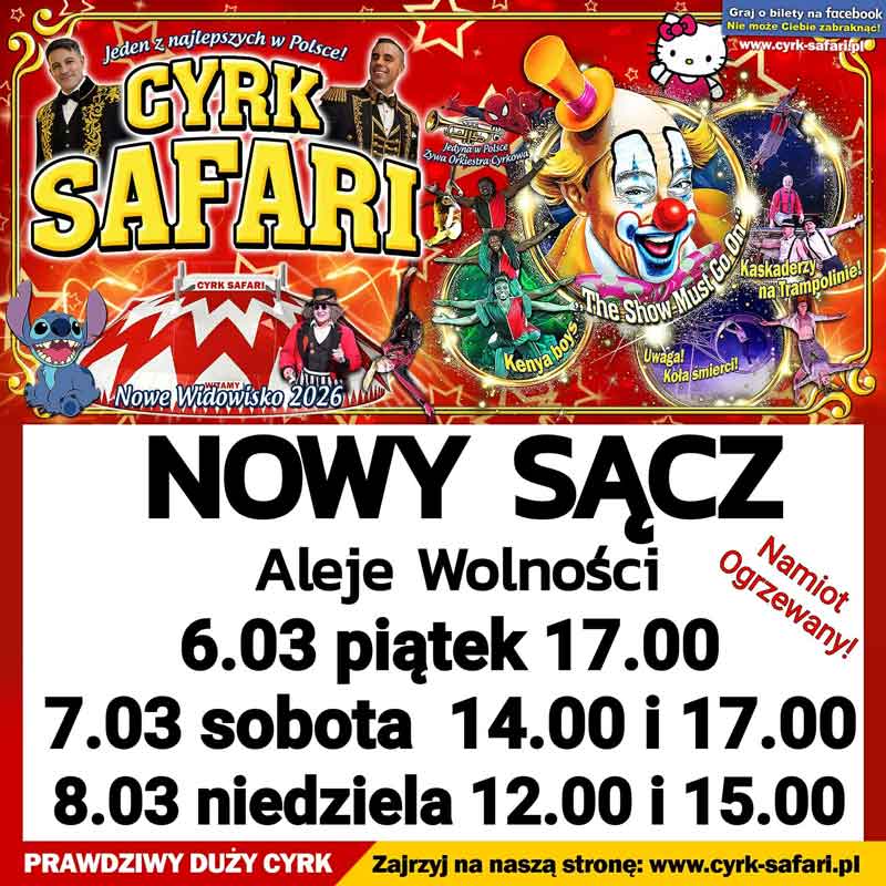 Cyrk Safari Nowy Sącz 6-8 marca 2026