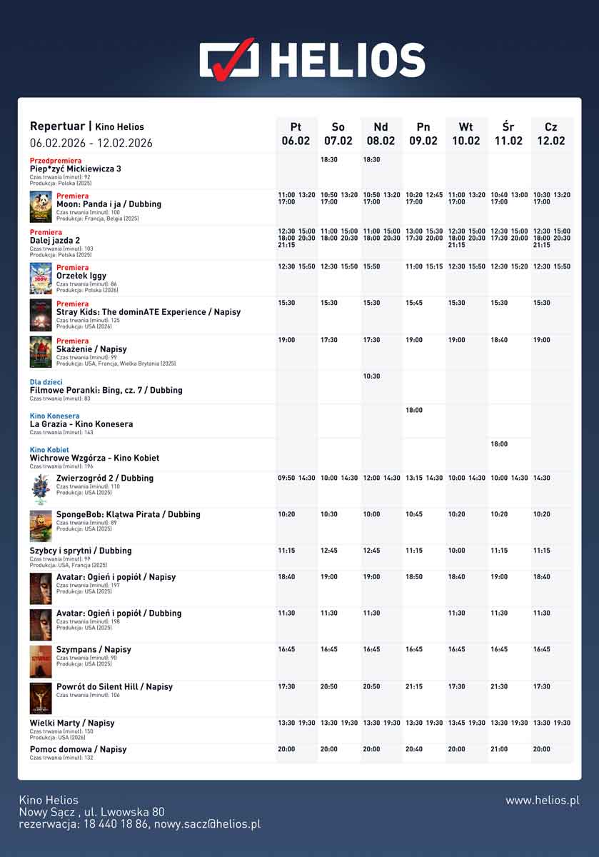 Nowy Sącz kino Helios 06.02-12.02.2026