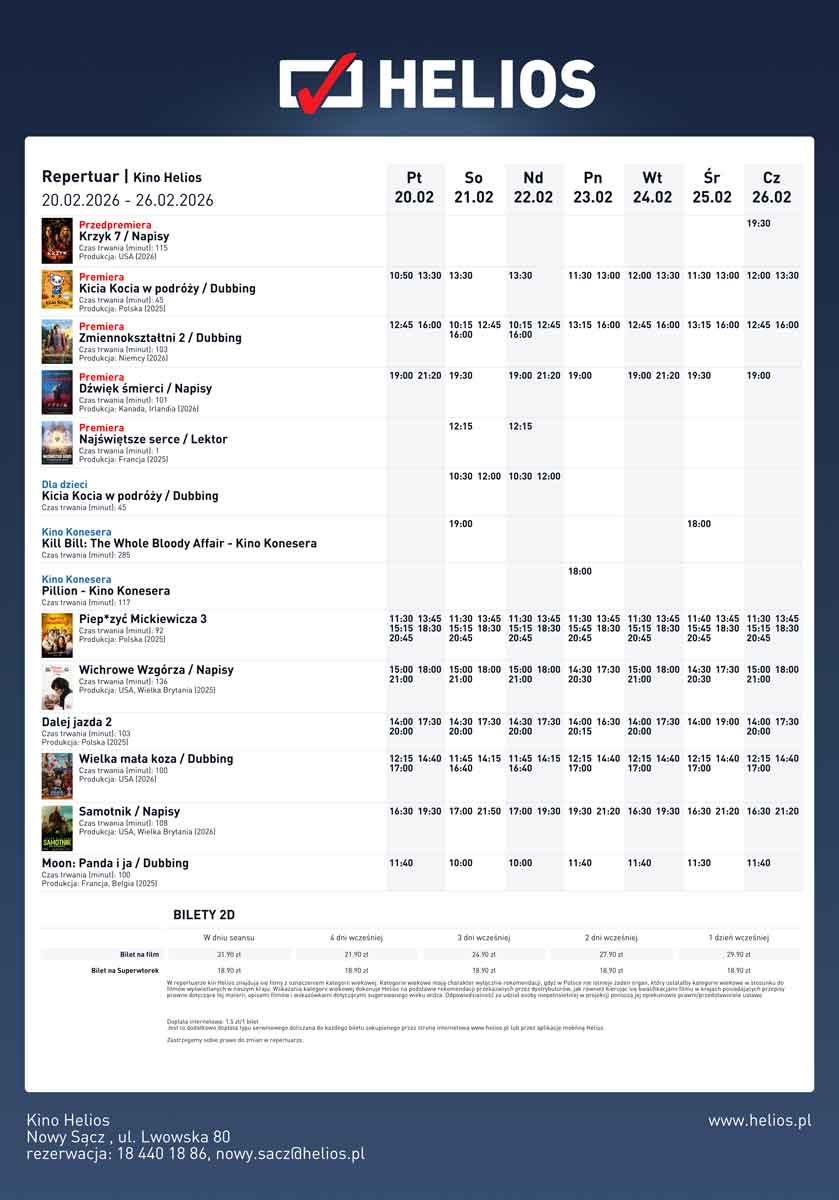 Nowy Sącz repertuar Heliosa luty