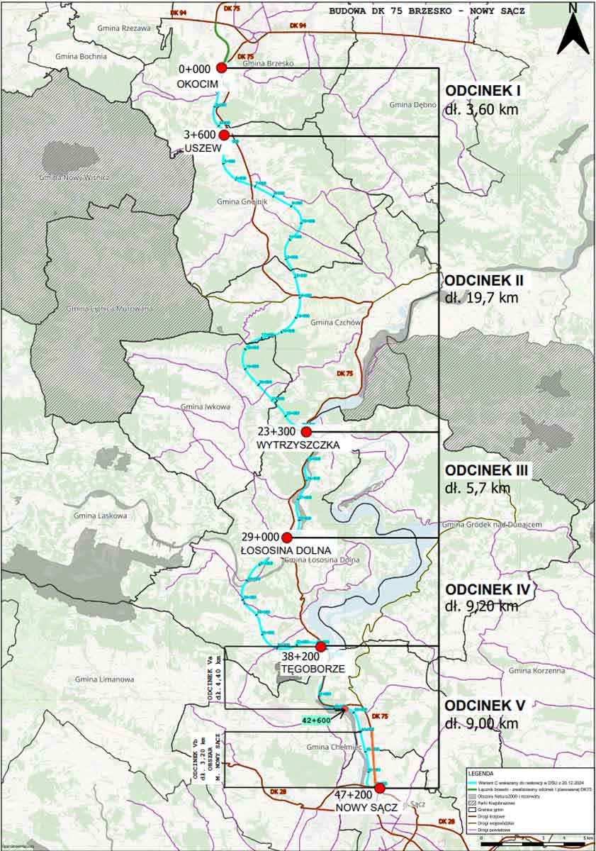 DK75 - droga Brzesko Nowy Sącz - planowane odcinki Sądeczanki