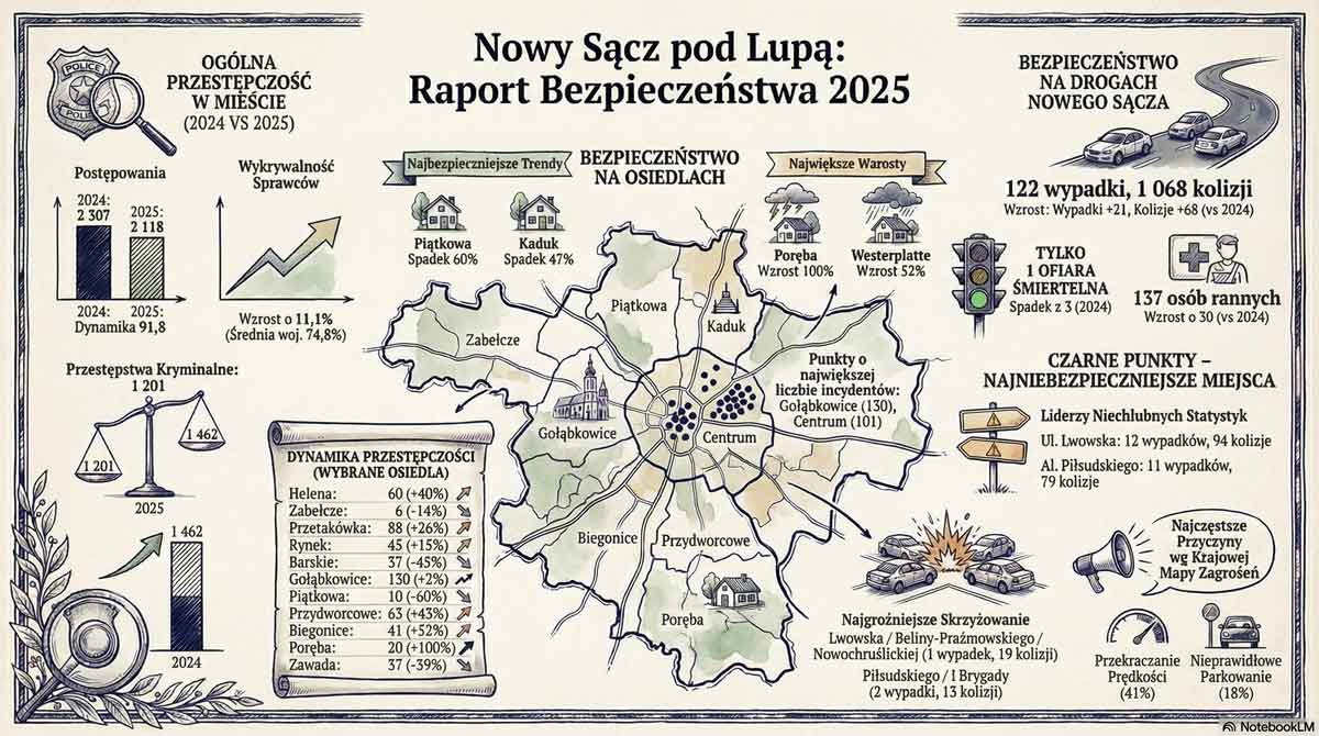 bezpieczeństwo Nowy Sącz 2025 - raport Policji