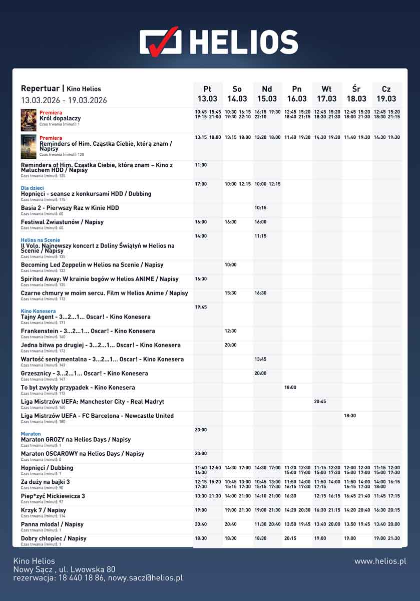 Nowy Sącz Repertuar kina Helios (do 19 marca)