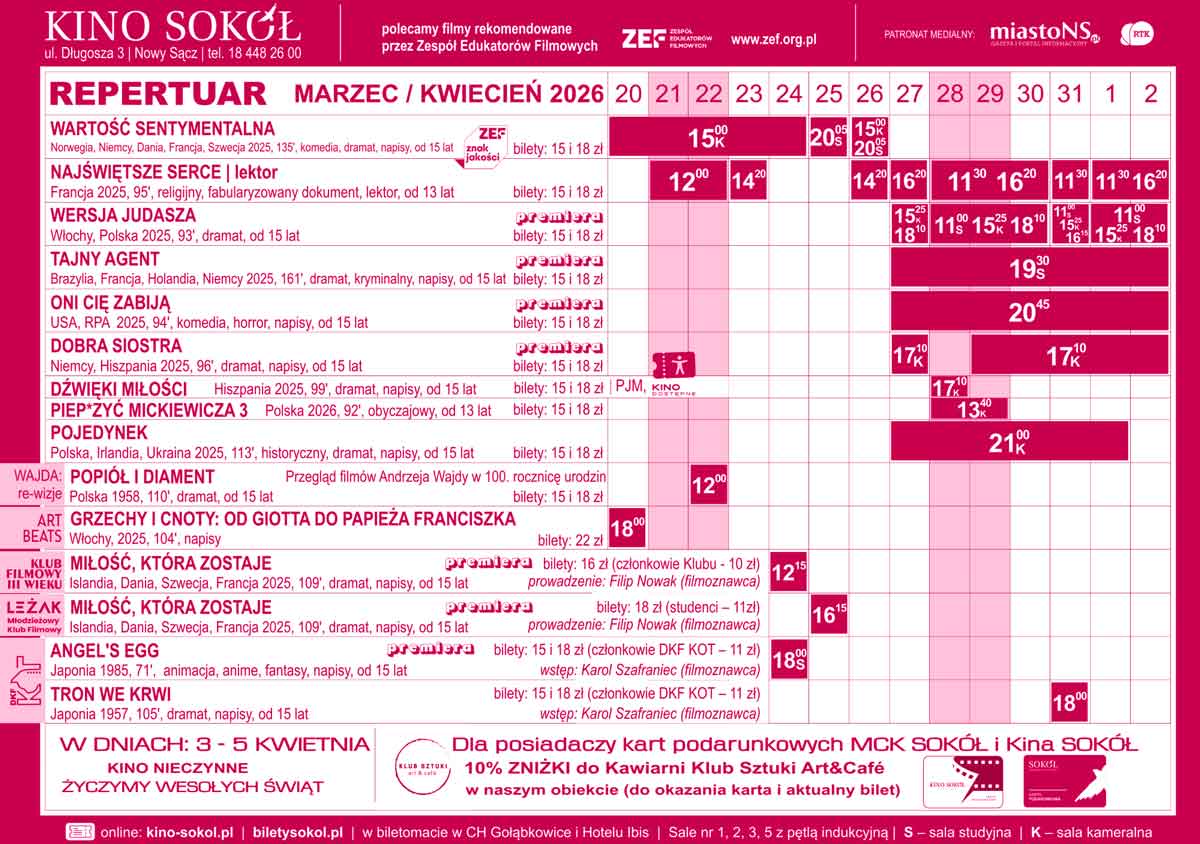 Repertuar kina Sokół do 2 kwietnia część 2