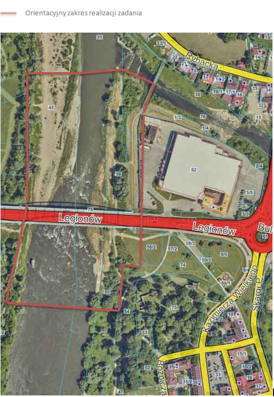 orientacyjny zakres inwestycji - tor kajakowy w Nowym Sączu