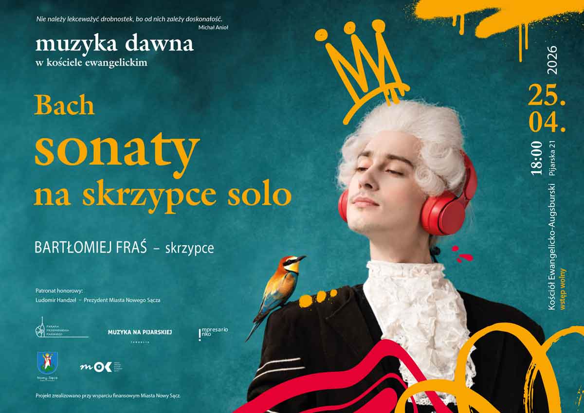 Nowy Sącz, koncert w cyklu Muzyka na Pijarskiej, sonaty na skrzypce solo Johanna Sebastiana Bacha w wykonaniu Bartłomieja Frasia.