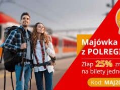 Majówka z Polregio. Z wykorzystaniem kodu rabatowego bilety na pociągi przewoźnika będzie można kupić aż o 25% taniej.