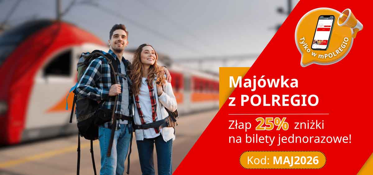 Majówka z Polregio. Z wykorzystaniem kodu rabatowego bilety na pociągi przewoźnika będzie można kupić aż o 25% taniej.
