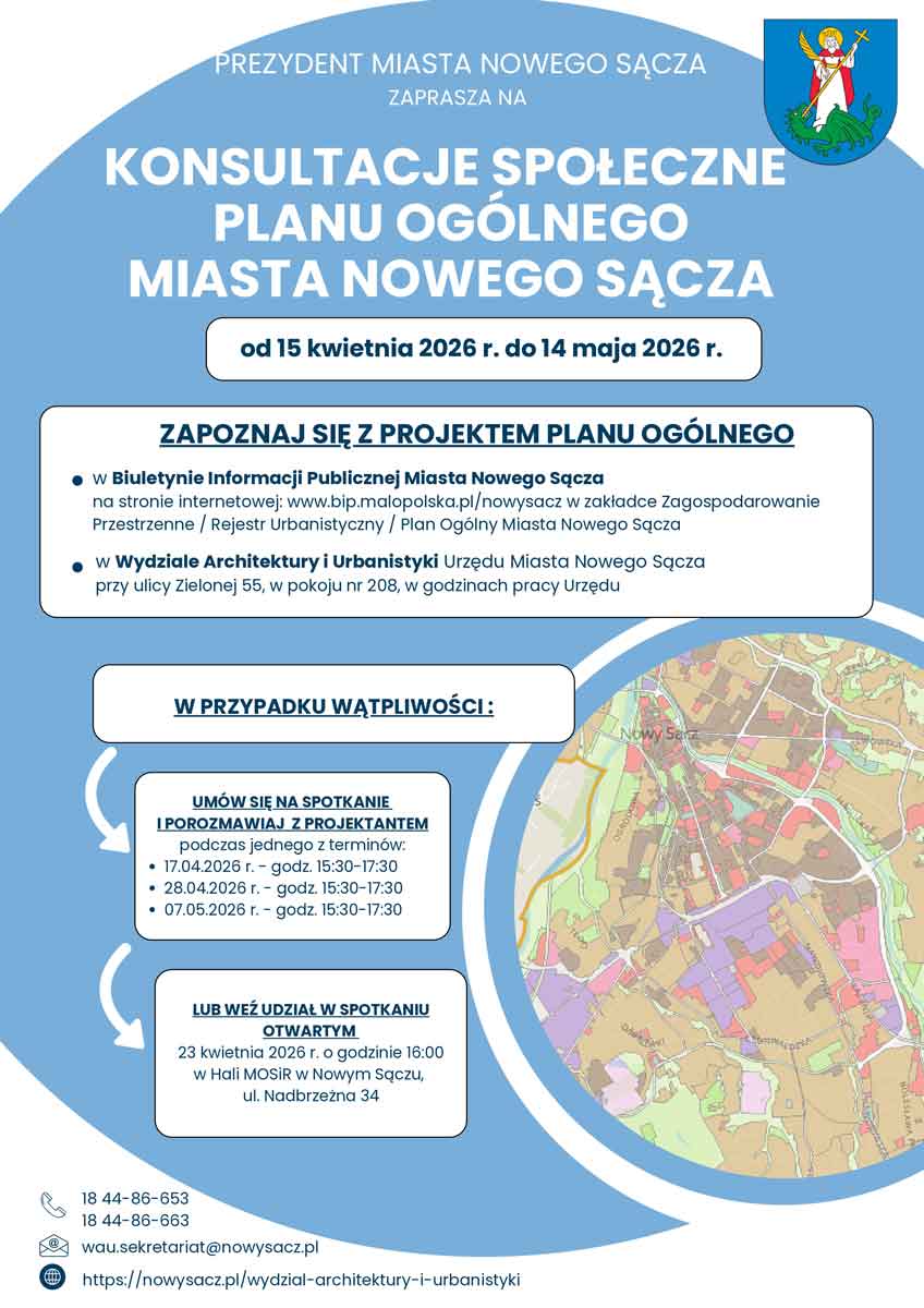 konsultacje planu ogólnego miasta nowego sącza - plakat informacyjny