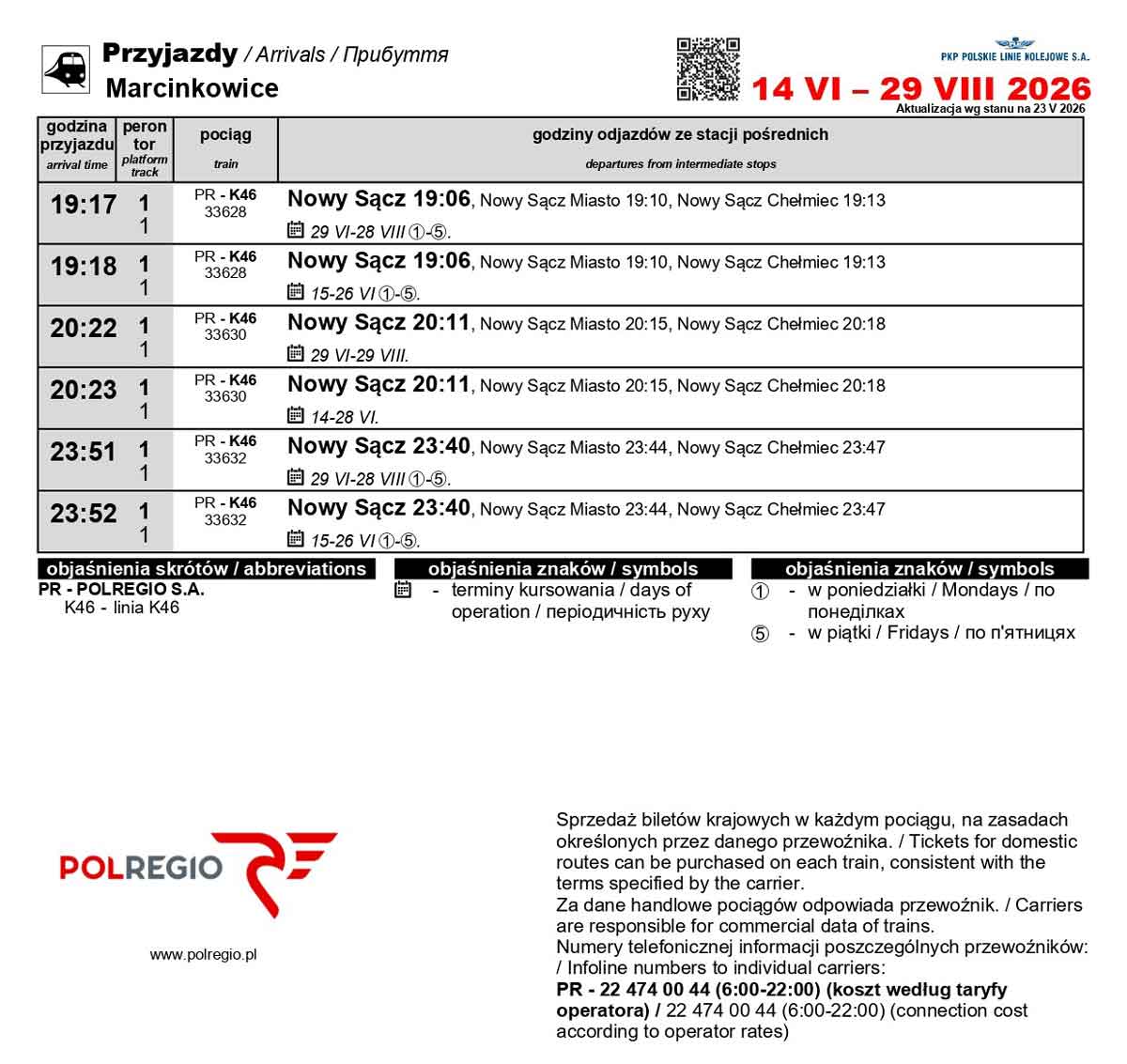 Marcinkowice - przyjazdy - dokończenie rozkładu