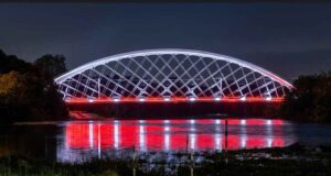 nowy most kolejowy na Dunajcu w Nowym Sączu - test iluminacji