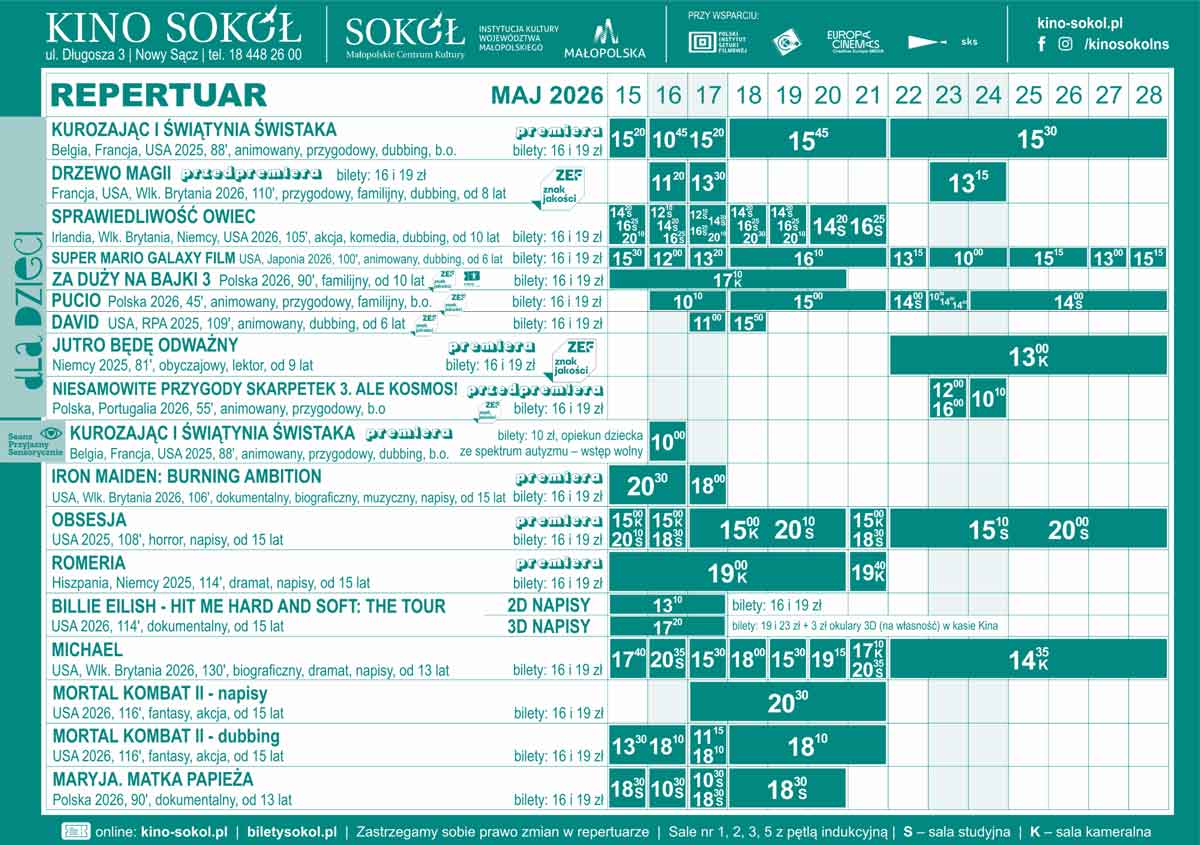 Kino Sokół Nowy Sącz repertuar maj