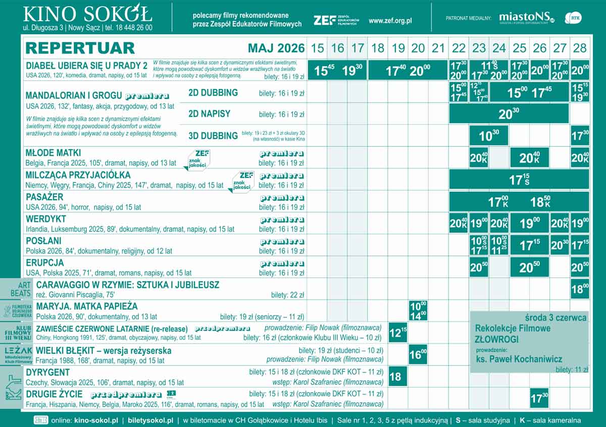 Kino Sokół Nowy Sącz repertuar maj część 2