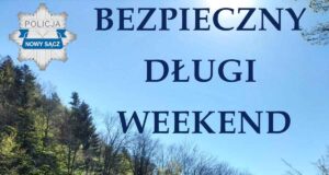 Bezpieczny długi weekend. Wzmożone działania sądeckiej Policji - grafika, las, logo