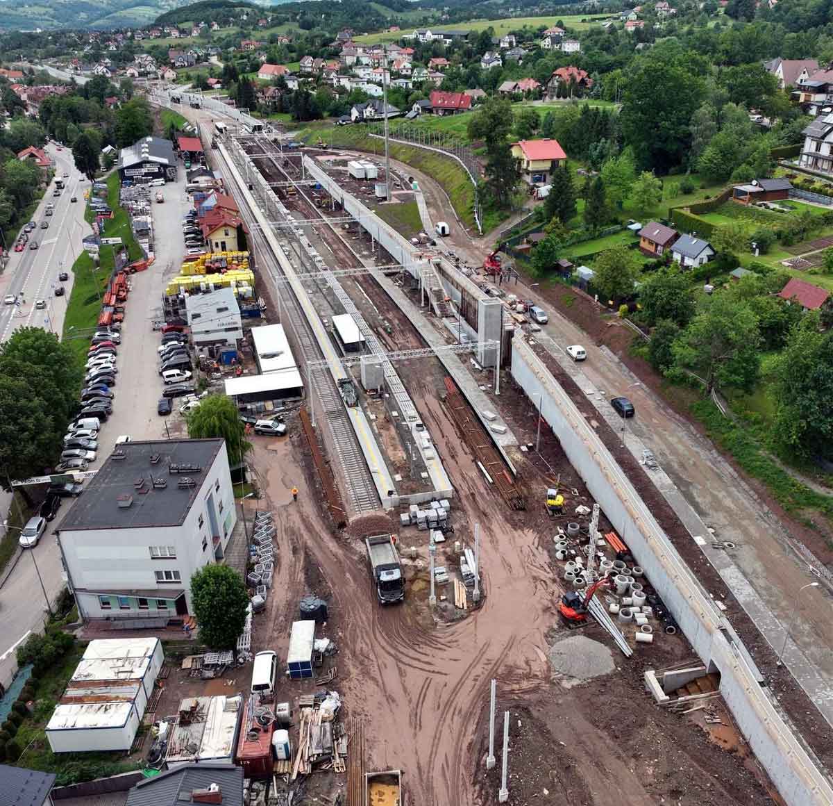 czerwiec 2026 prace na stacji Limanowa widok z góry