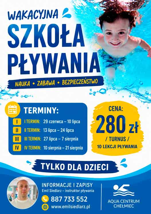 Emil Siedlarz instruktor pływania Wakacyjnej Szkoły Pływania