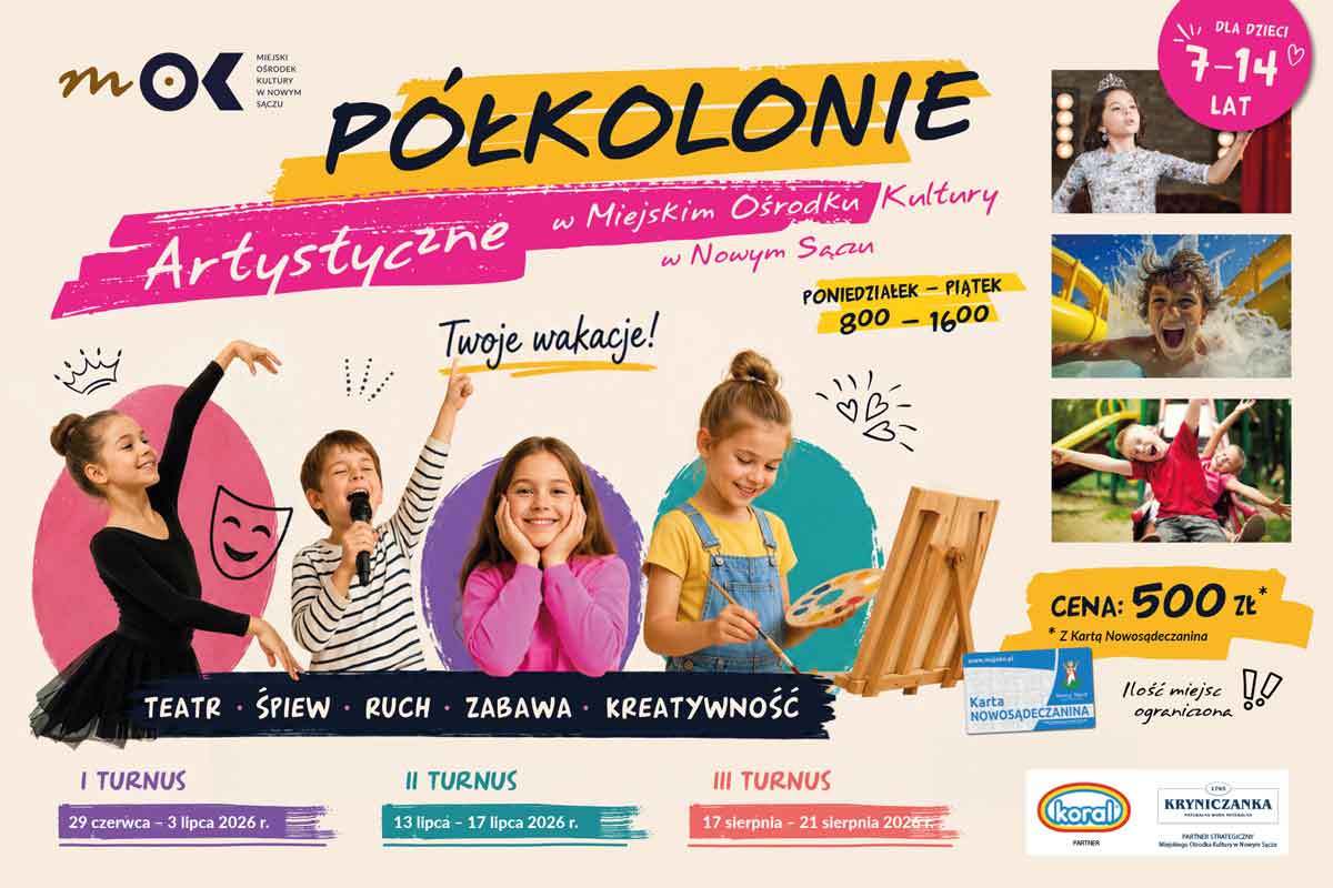 półkolonie artystyczne w Miejskim Ośrodku Kultury w Nowym Sączu 2026