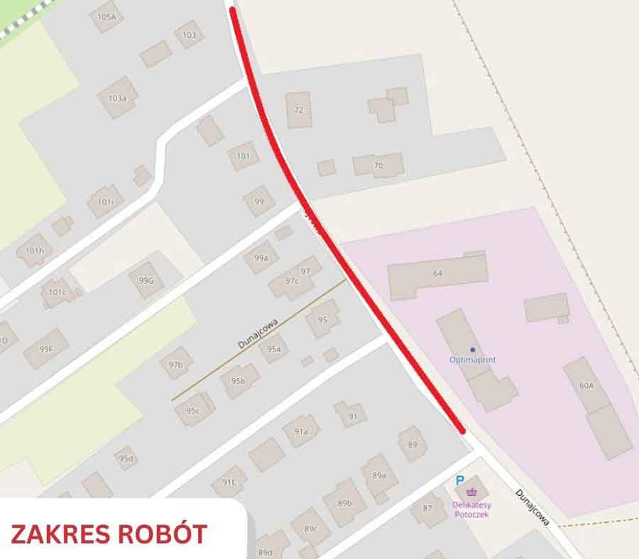 6 lipca rozpoczynają się prace na Dunajcowej na osiedlu Helena. Zakres robót - mapka
