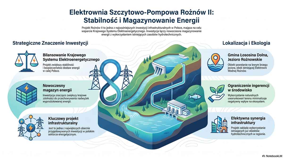 planowana elektrownia szczytowo-pompowa Rożnów II - założenia - infografika