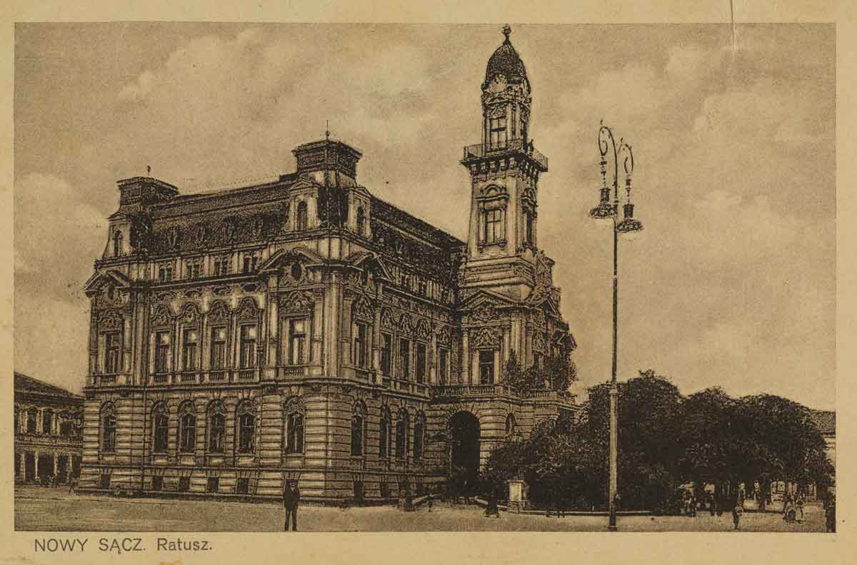 ratusz w nowym saczu, pocztówka 1924