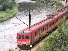 EZT EN57 Polregio na naprawionym odcinku linii nr 96 w rejonie Wierchomli