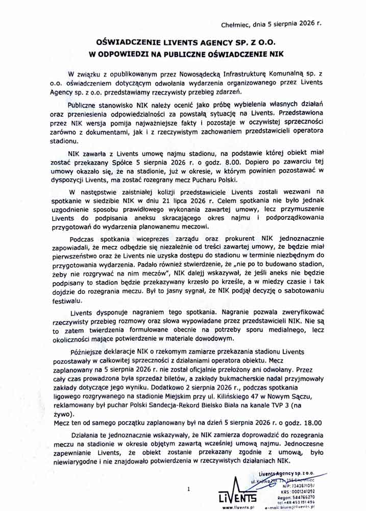 LivEnts Agency - stanowisko w sprawie Peak Festival i oświadczenia NIK - część 1