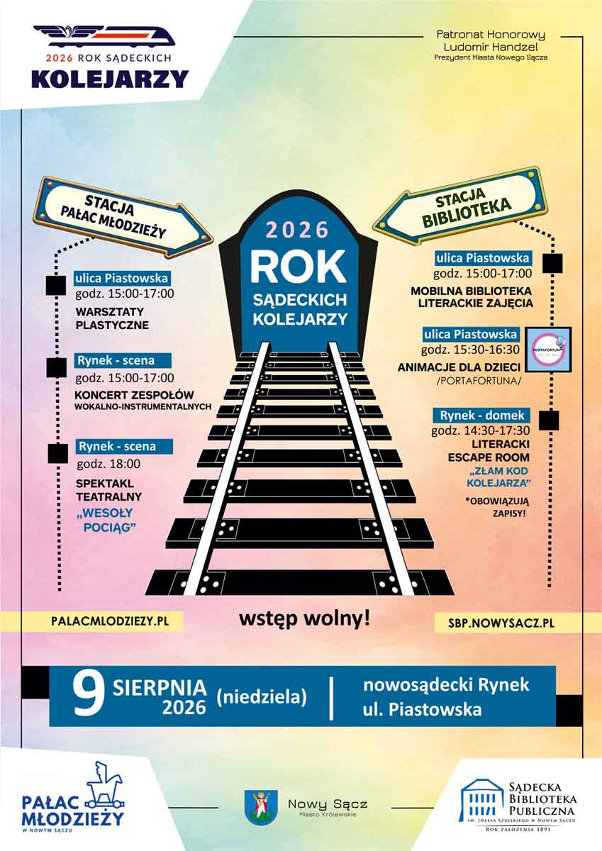 stacja biblioteka, stacja pałac młodzieży - impreza z okazji Roku Sądeckich Kolejarzy