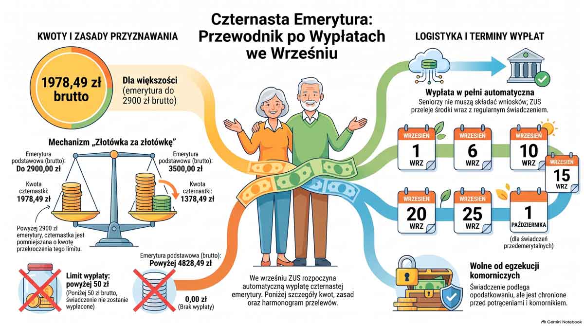 kiedy wypłata czternastych emerytur z ZUS. Pełna kwota dodatkowego świadczenia w 2026 roku to 1978,49 zł brutto