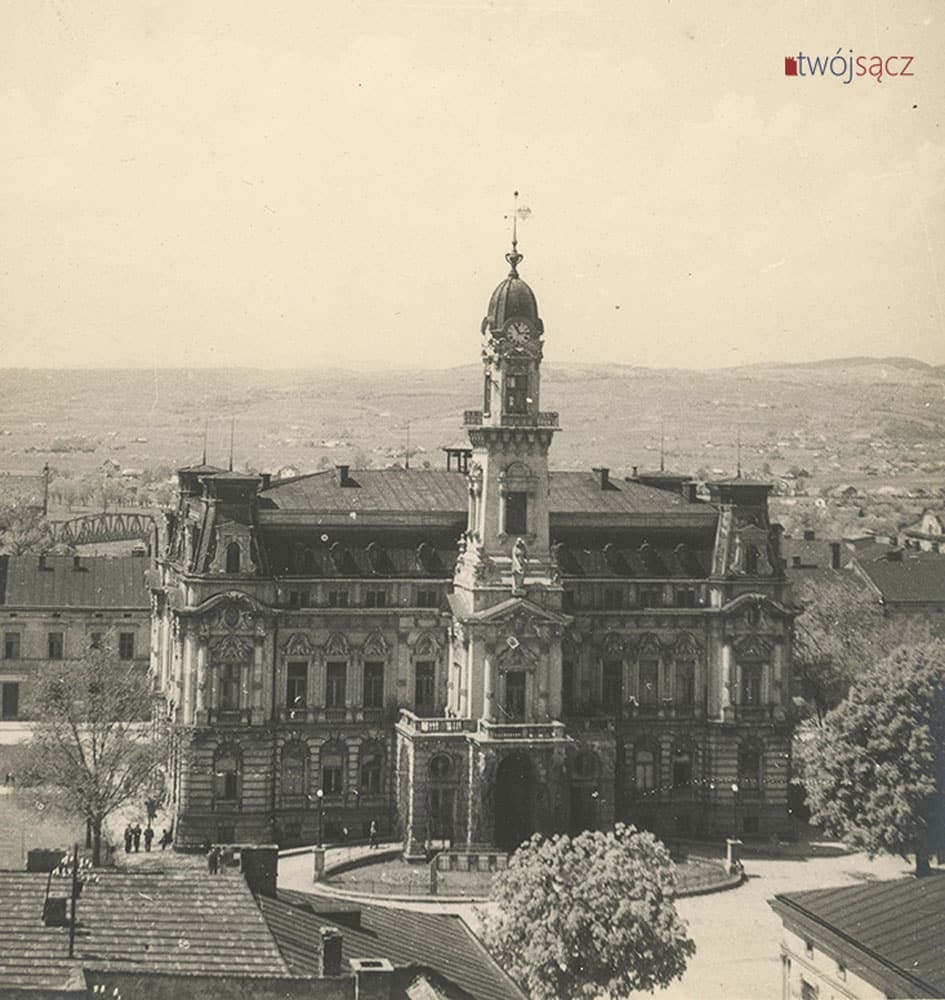 Nowy Sącz lata 50., rynek z ratuszem
