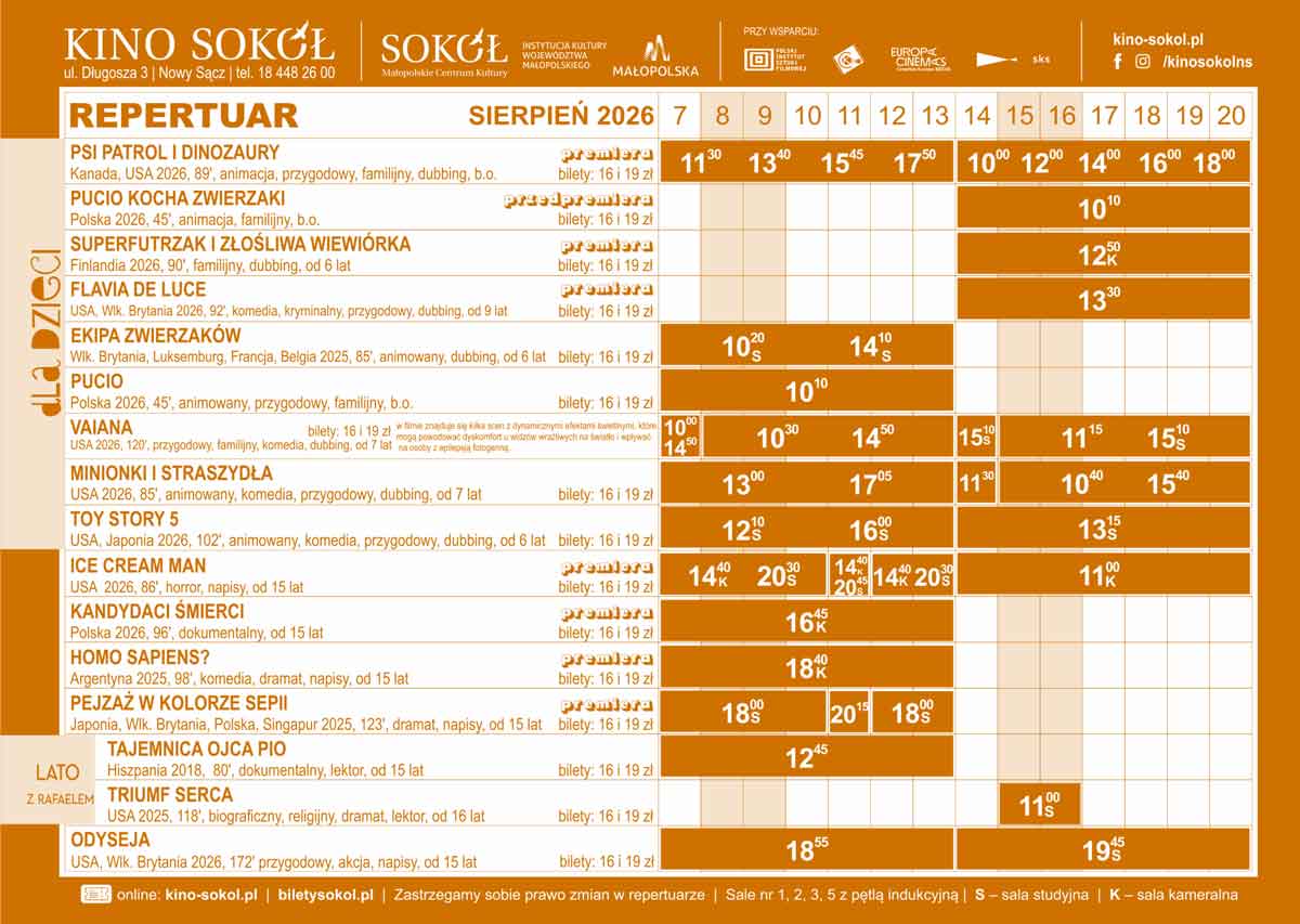 Repertuar kina Sokół  w Nowym Sączu (do 20 sierpnia) - część 1