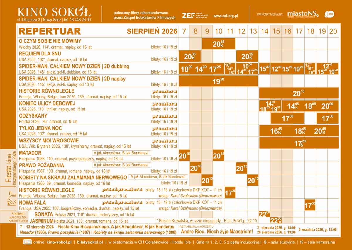 Repertuar kina Sokół  w Nowym Sączu (do 20 sierpnia) - część 2