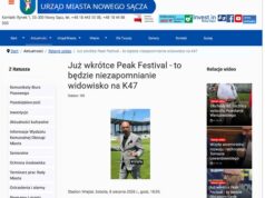 Peak Festiwal - zrzut strony internetowej nowysacz.pl