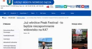 Peak Festiwal - zrzut strony internetowej nowysacz.pl