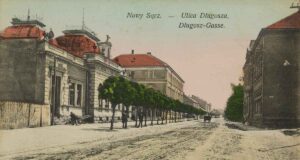 Ulica Długosza. Sokół oraz ikony nowosądeckiego szkolnictwa - I Gimnazjum i szkoła im. Adama Mickiewicza.
