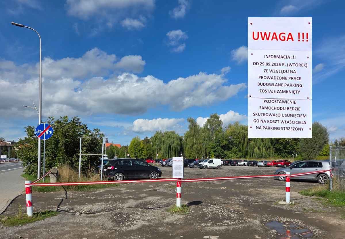 parking Bulwar Narwiku Nowy Sącz, koło szpitala, zamknięty w związku z przebudową