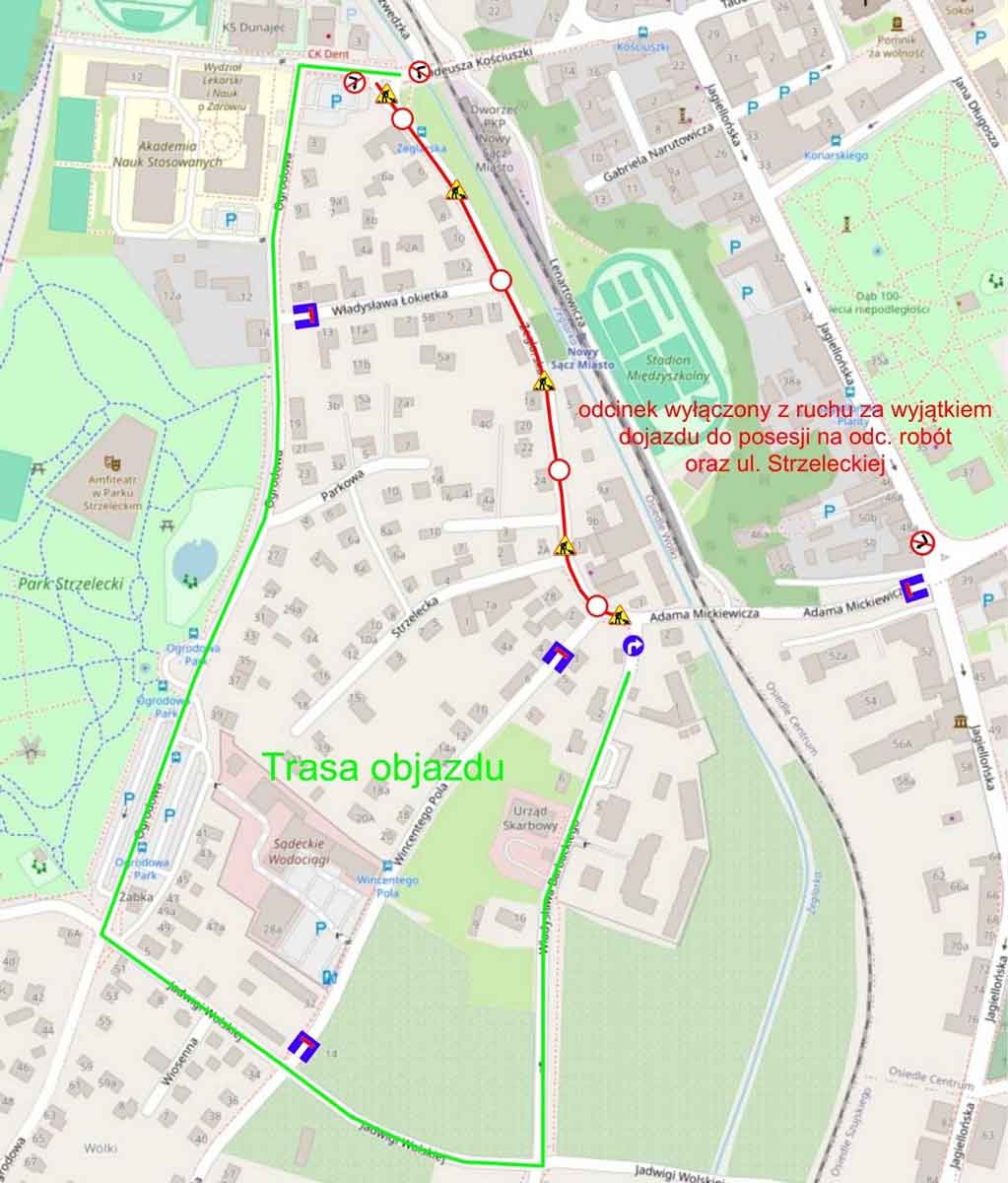 Nowy Sącz ulica Żeglarska zamknięta 8-15 września 2026 - objazdy