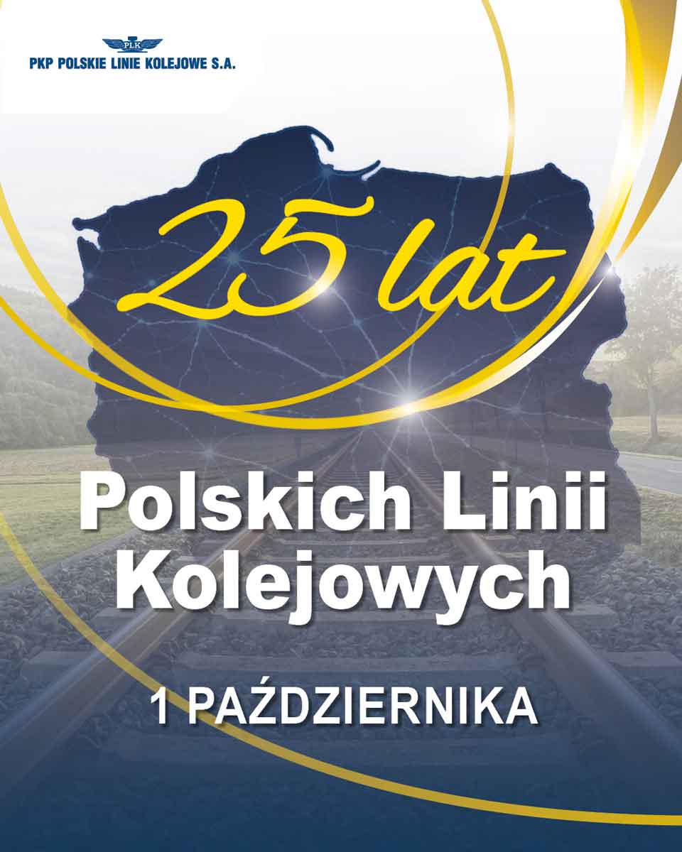 25 temu powstały Polskie Linie Kolejowe S.A. Spółka rozpoczęła swoją statutową działalność 1 października 2001 r. - grafika okolicznościowa