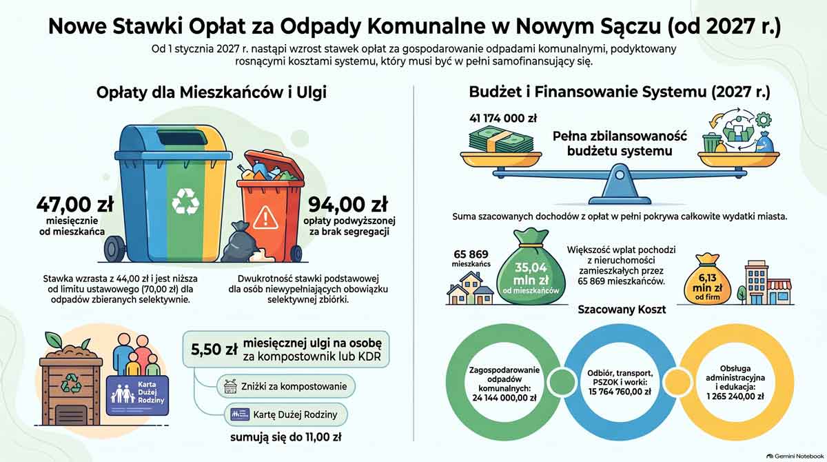 opłata za śmieci w Nowym Sączu w 2027 - infografika