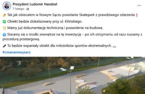 Budowa obiecanego skateparku przy ulicy Kilińskiego odsunięta w przyszłość budowa skateparku w Nowym Sączu - obietnica prezydenta Ludomira Handzla