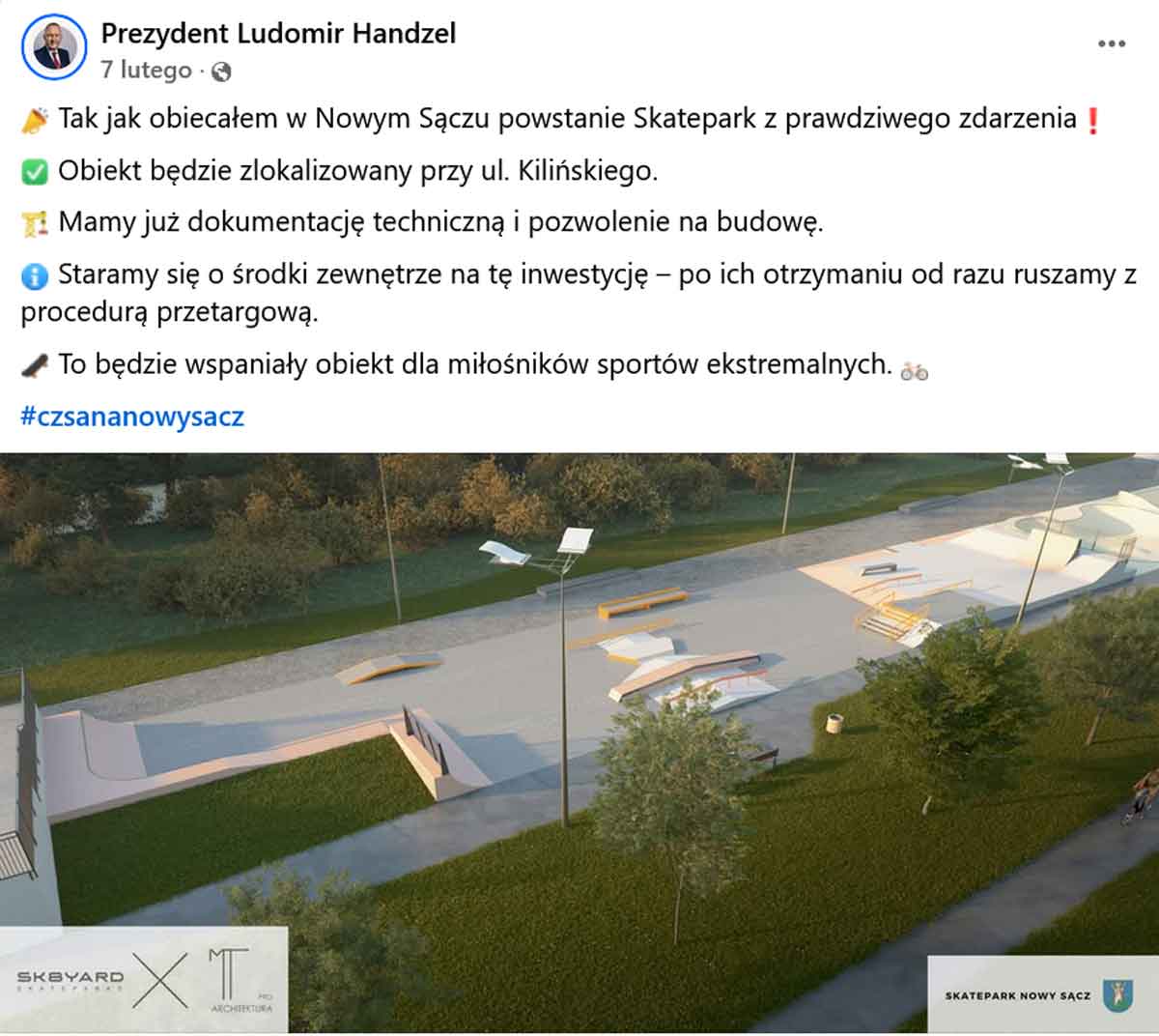 budowa skateparku w Nowym Sączu - obietnica prezydenta Ludomira Handzla